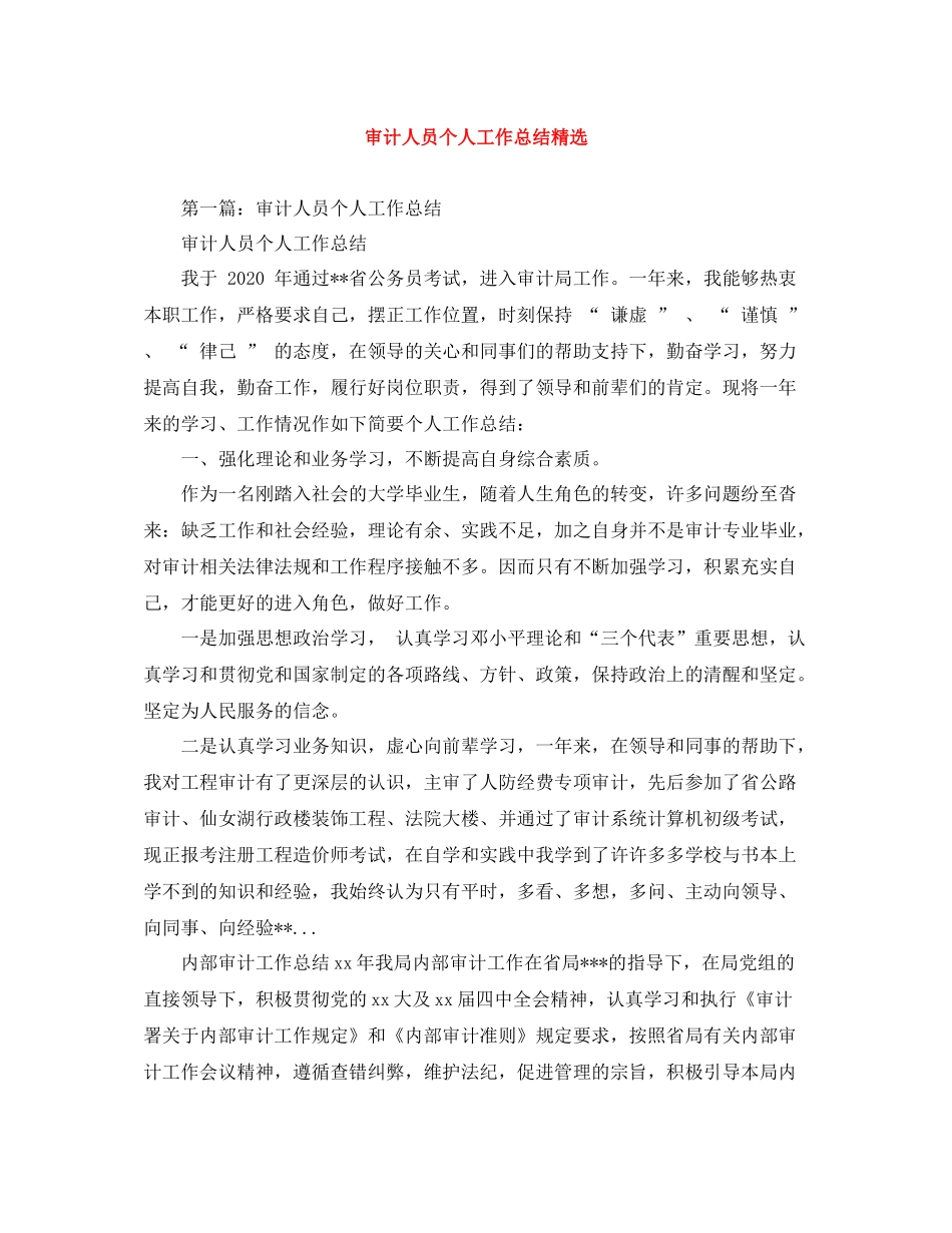 审计人员个人工作总结精选_第1页