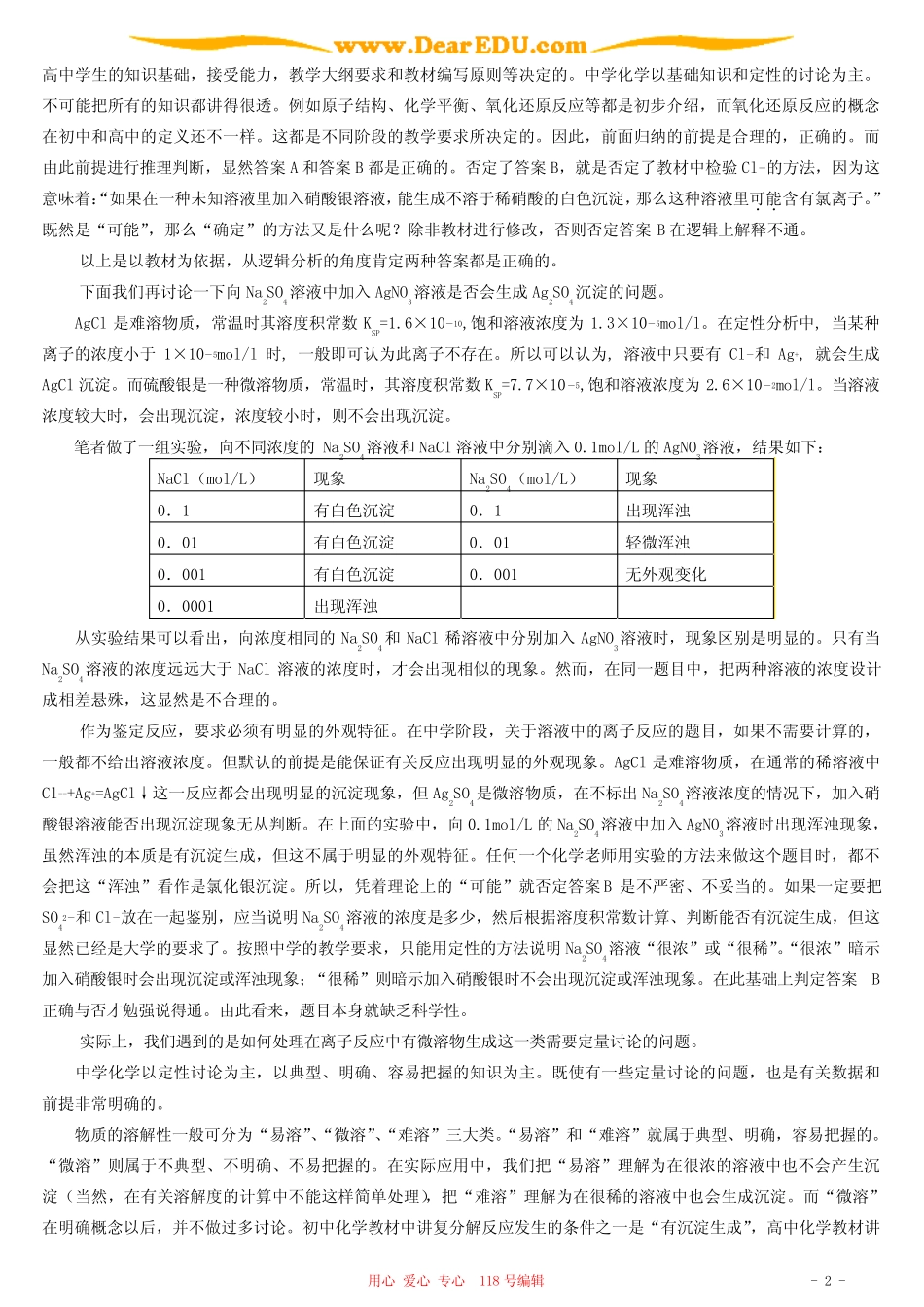 关于用硝酸银溶液鉴别硫酸根离子和氯离子问题的一点意见 _第2页