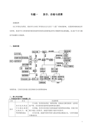 广东仲元中学2017届高三政治：专题一货币、价格与消费专题复习教案