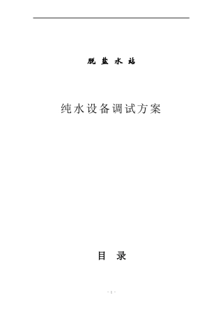 除盐水站纯水设备调试实施方案
