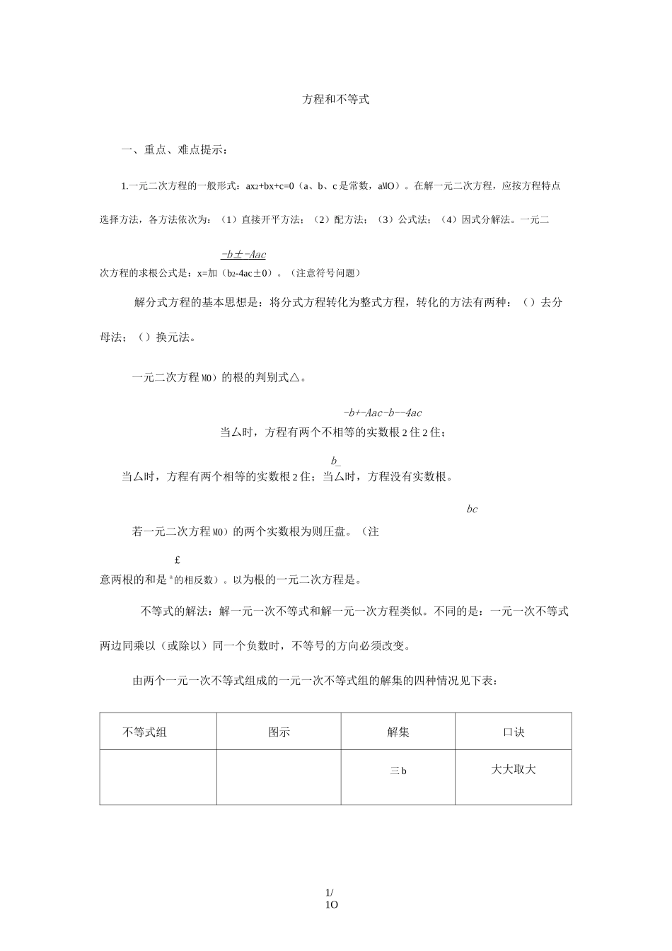 方程和不等式重点内容和难点_第1页