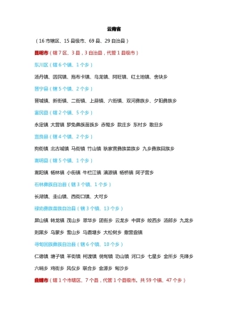 云南乡镇明细2017版
