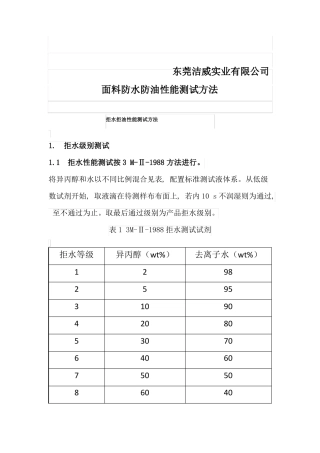 面料防水防油性能测试方法