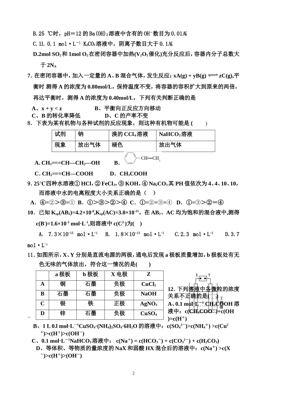 砺儒中学高二化学期末复习试卷3_第2页