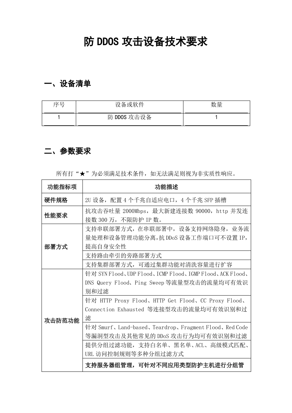 防DDOS攻击设备技术要求_第1页