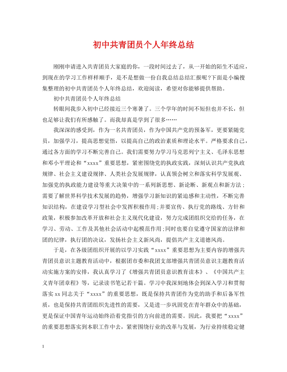 初中共青团员个人年终总结 _第1页