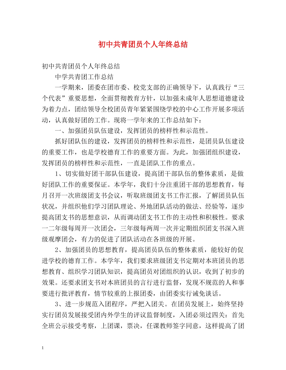 初中共青团员个人年终总结 (2) _第1页