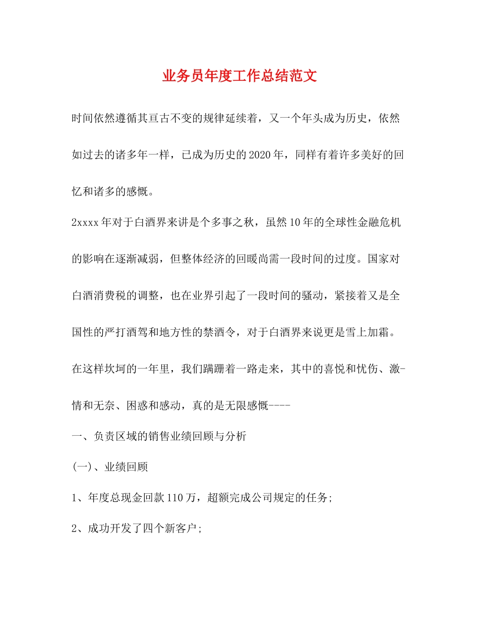 业务员年度工作总结范文2)_第1页