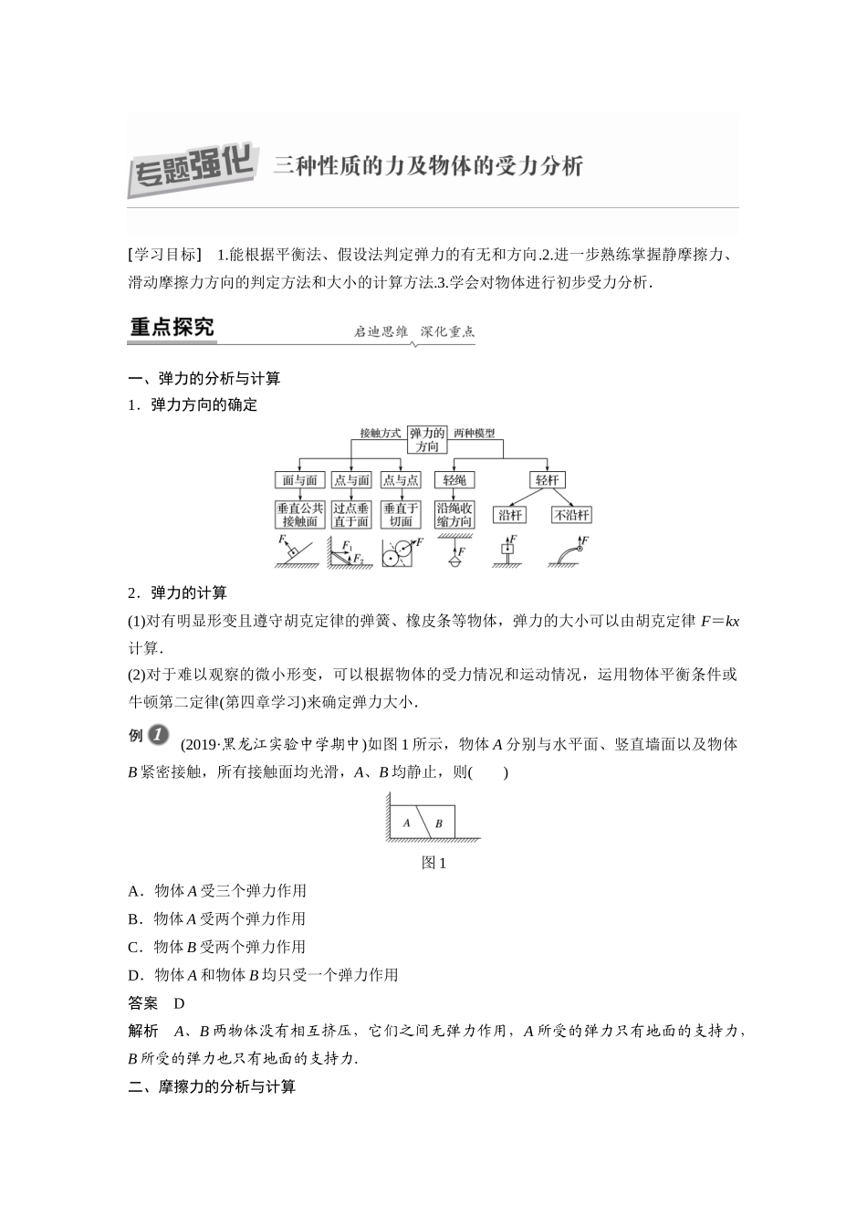 第三章专题强化三种性质的力及物体的受力分析_第1页