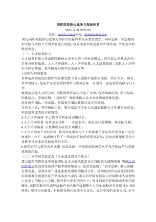 高职院校核心竞争力指标体系