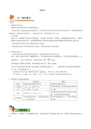 高二物理上册洛伦兹力知识总结