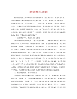 信用社信贷员个人工作总结