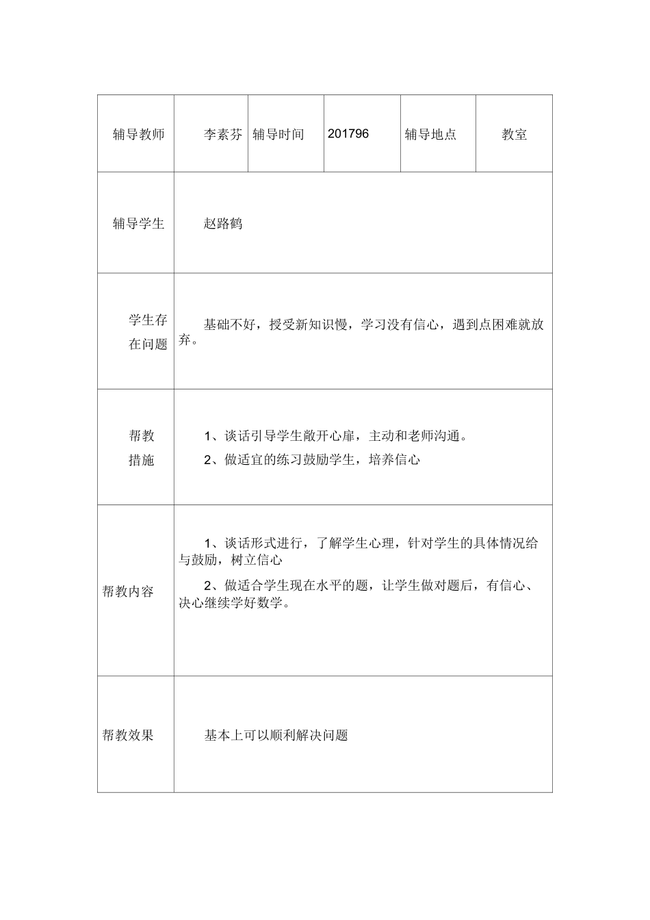 一年级学困生  留守儿童  建档立卡生一学期的帮扶记录_第1页