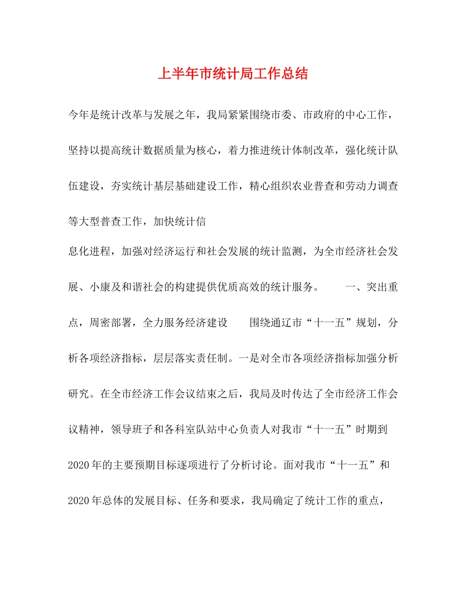 上半年市统计局工作总结_第1页