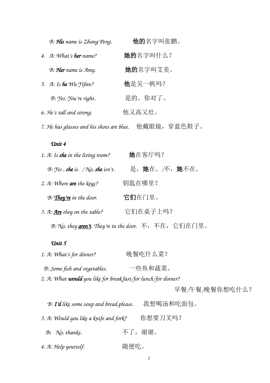 2013四年级上句型归纳（unit1-6）_第2页