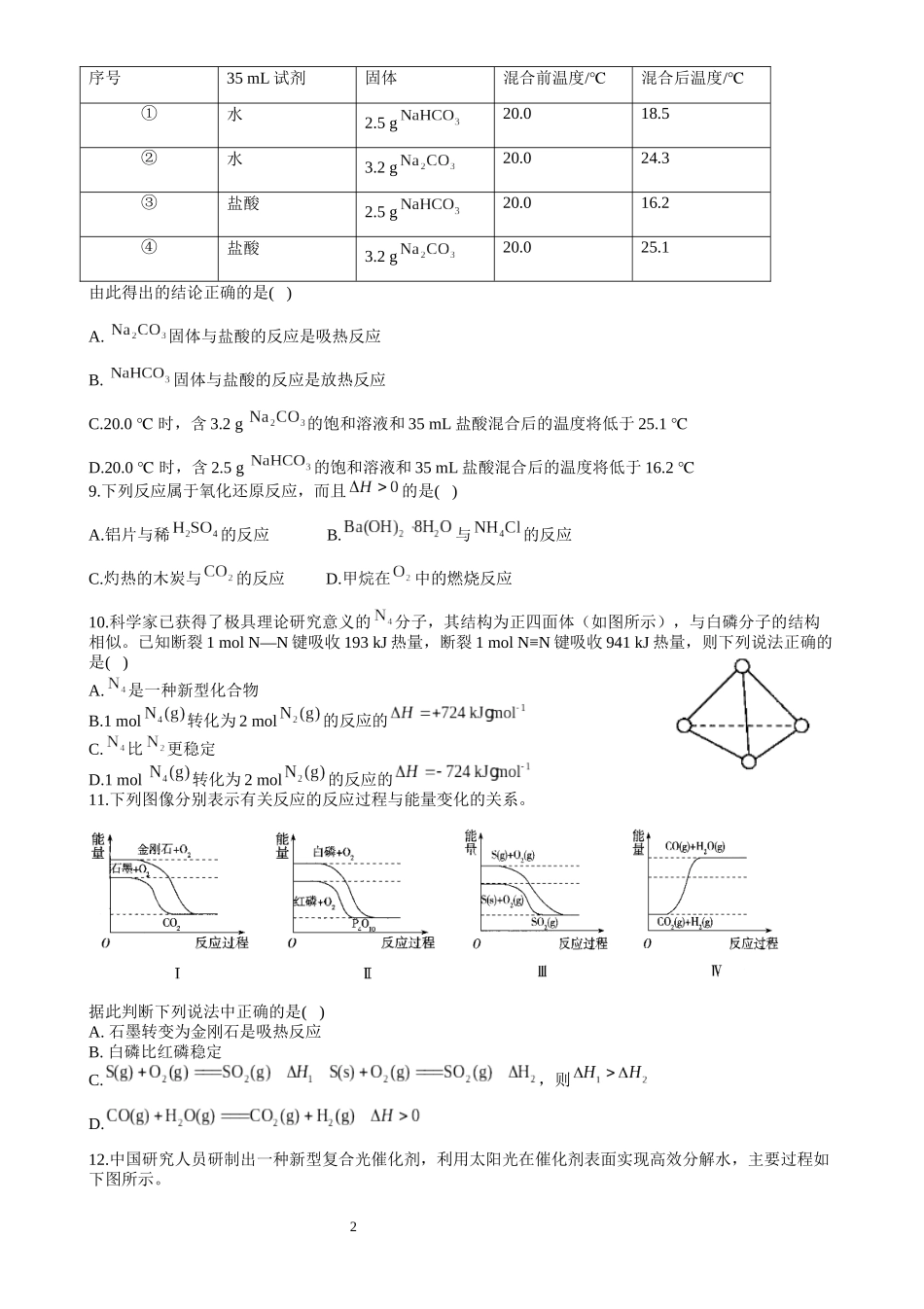 （2019）选择性必修一同步课时作业（1）反应热焓变_第2页