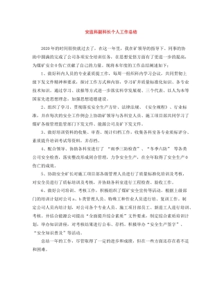 安监科副科长个人工作总结