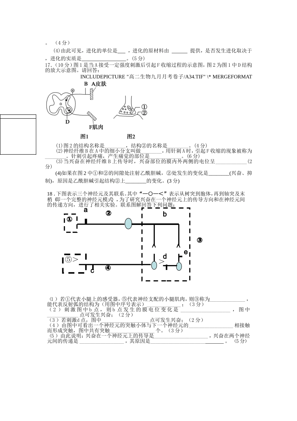 高二生物月考卷子_第3页
