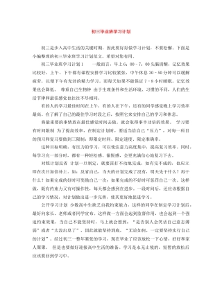 初三毕业班学习计划 