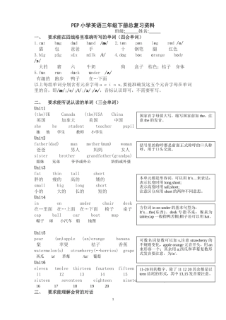 PEP小学英语三年级下册总复习资料