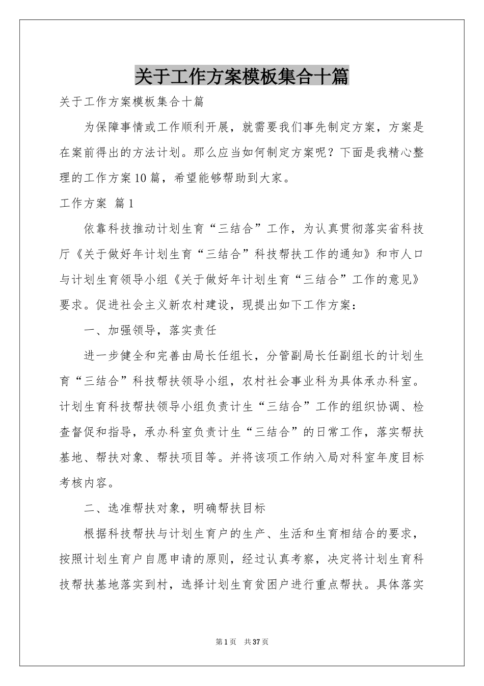 关于工作方案模板集合十篇_第1页