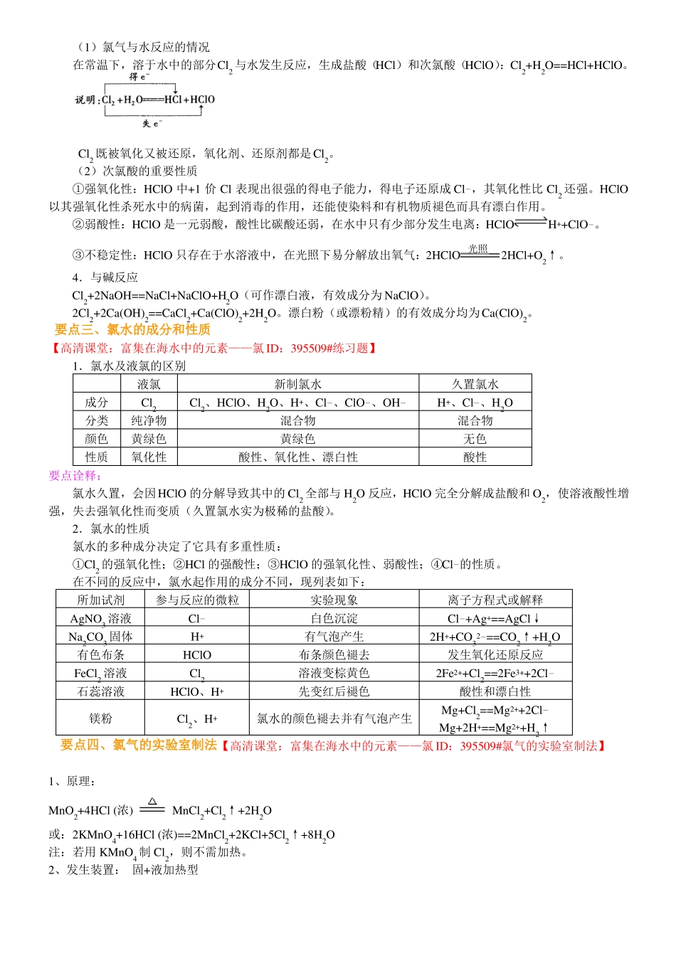 高中化学必修一氯专题练习解析_第2页