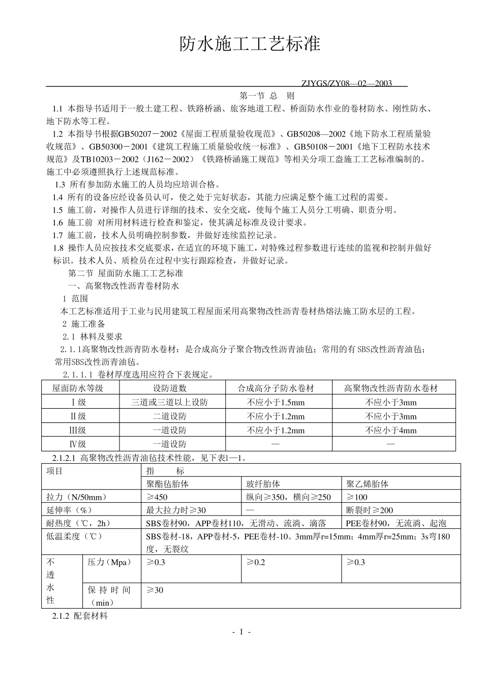 防水施工工艺标准_第1页