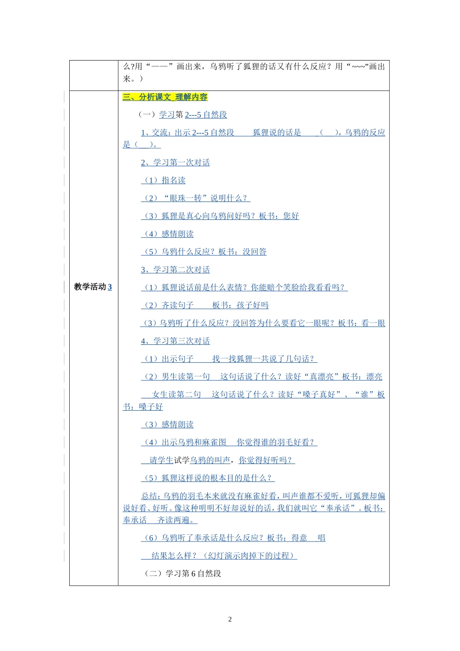 《狐狸和乌鸦》教学设计_第2页