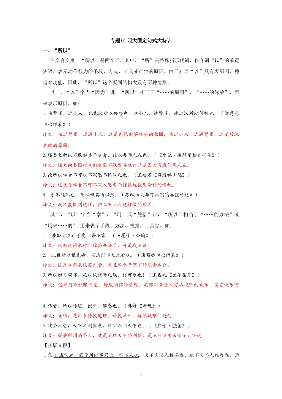 专题01四大固定句式大特训（教师版）_第1页