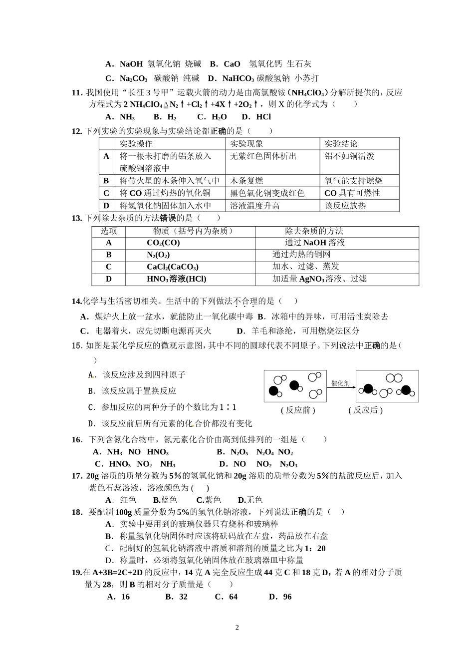 初三化学模拟试卷（二）MicrosoftWord文档_第2页