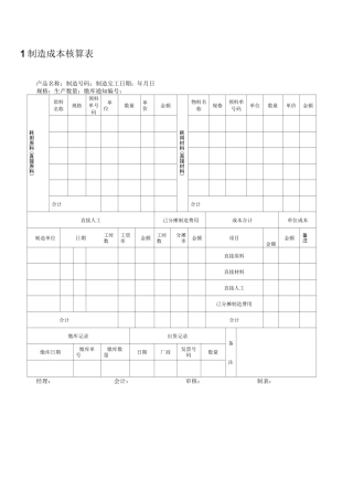 产品生产成本计算表