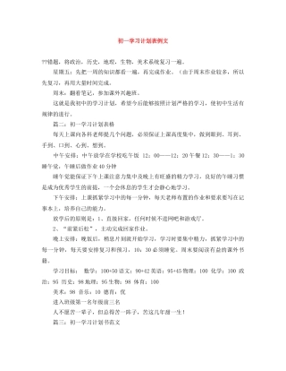 初一学习计划表例文 