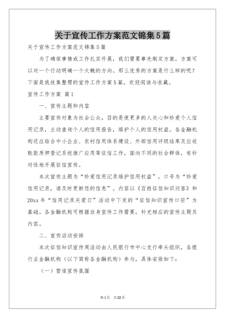 关于宣传工作方案范本锦集5篇