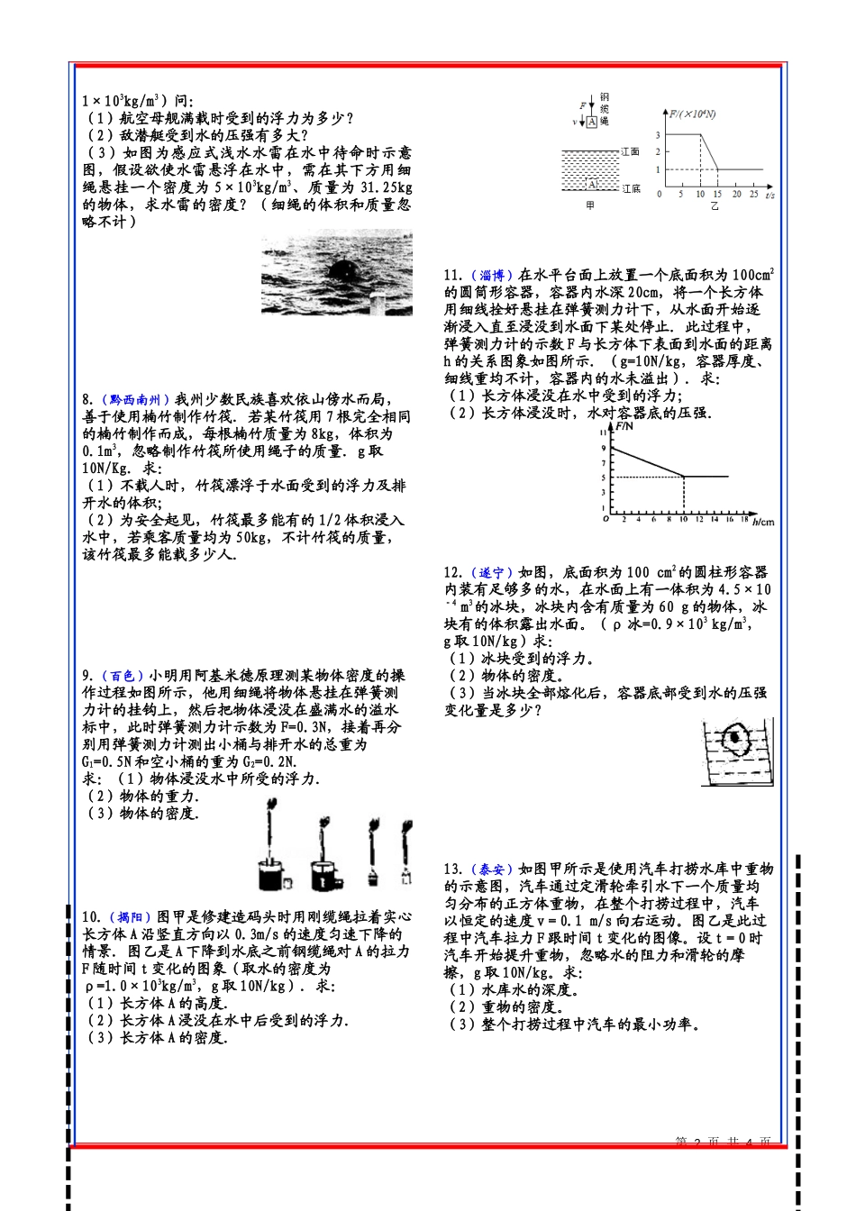 （WPS）八年级物理浮力专题训练（计算题）_第2页