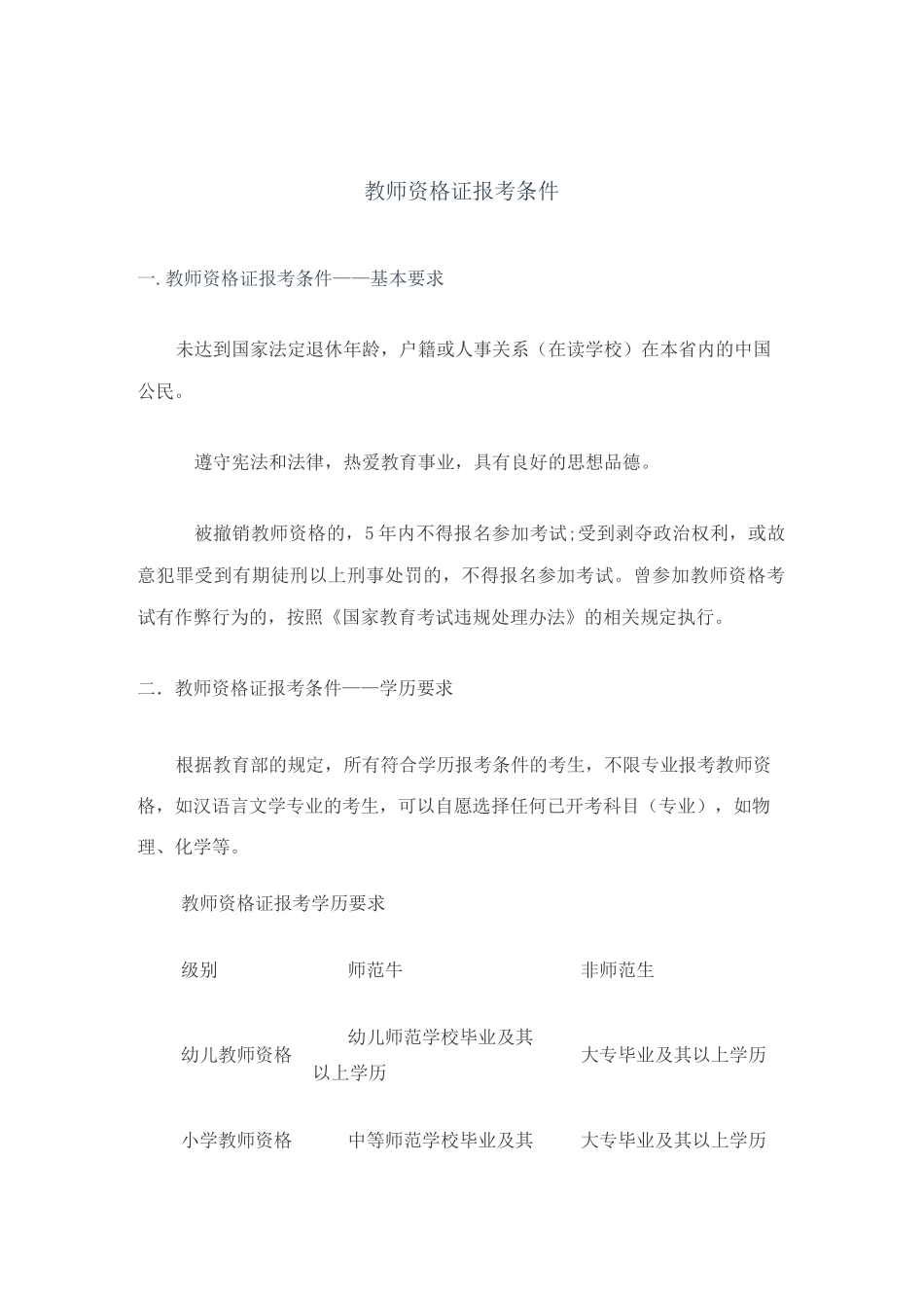 教师资格证报考条件(全)_第1页