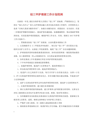 创三甲护理部工作计划范例 