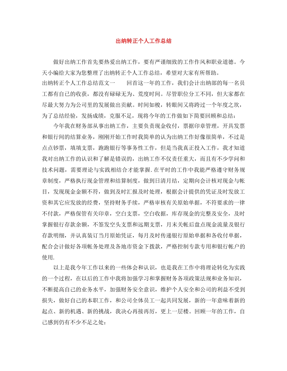 出纳转正个人工作总结 _第1页