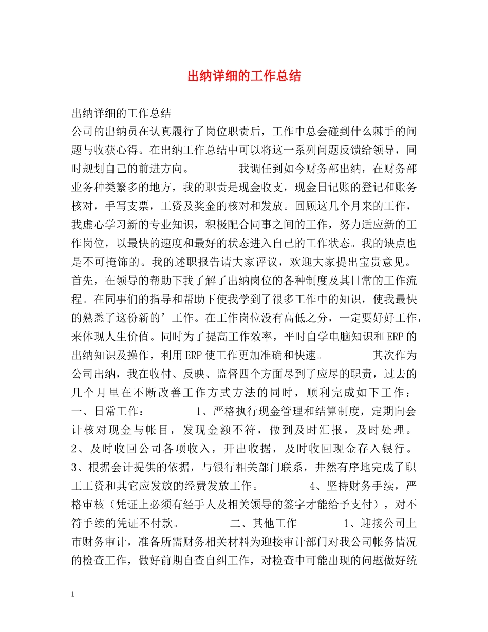 出纳详细的工作总结 _第1页