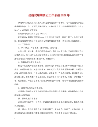 出纳试用期转正工作总结20XX年 