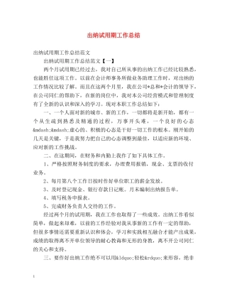 出纳试用期工作总结 