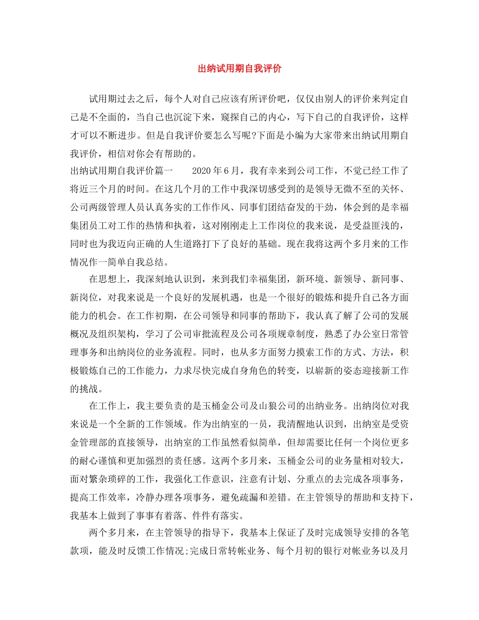 出纳试用期自我评价 _第1页