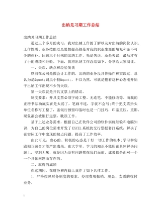 出纳见习期工作总结 