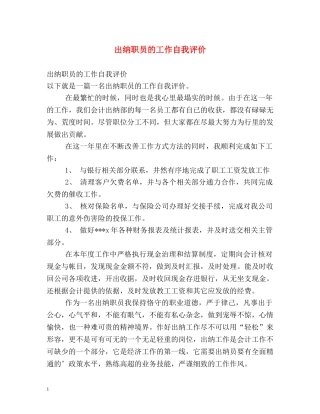 出纳职员的工作自我评价 