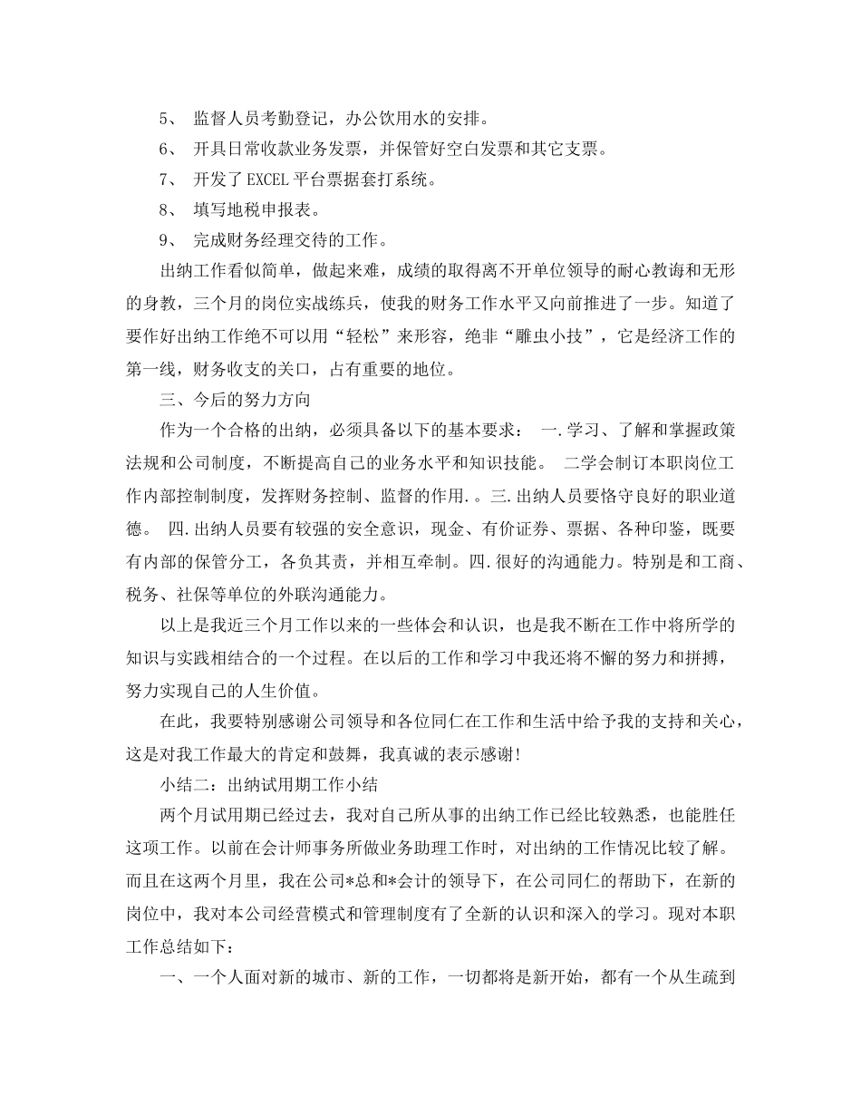 出纳试用期工作小结 _第2页