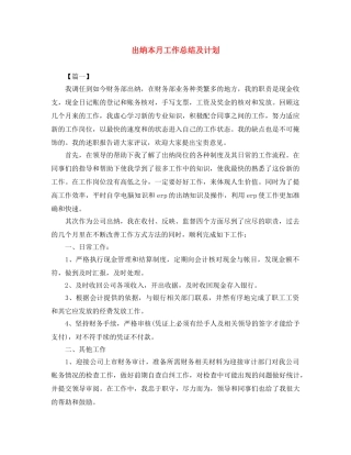 出纳本月工作总结及计划 