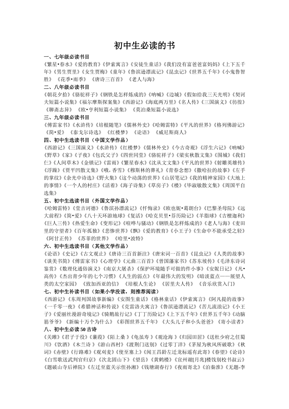 初中生必读书目_第1页