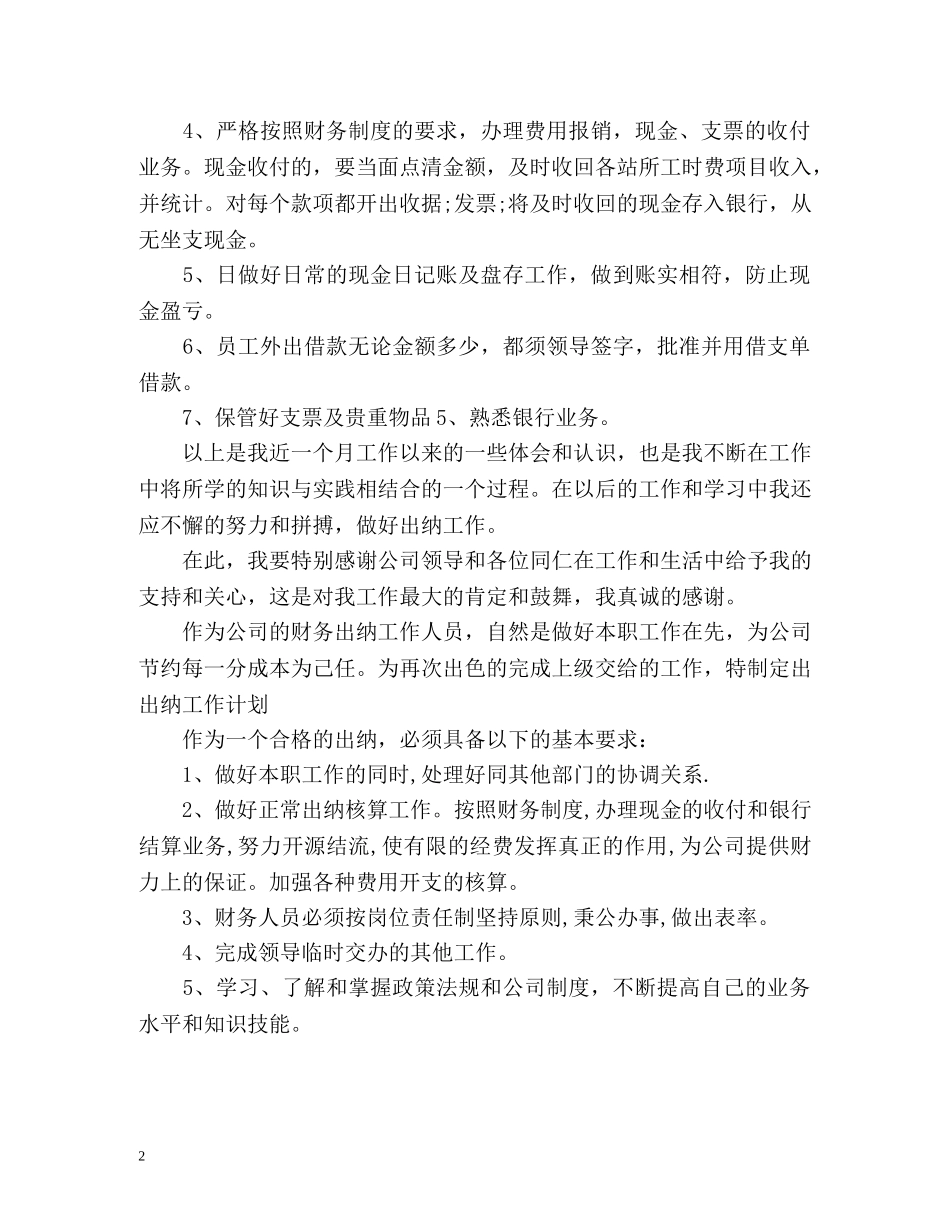 出纳月工作总结经典版 _第2页