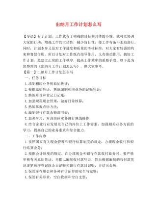 出纳月工作计划怎么写 