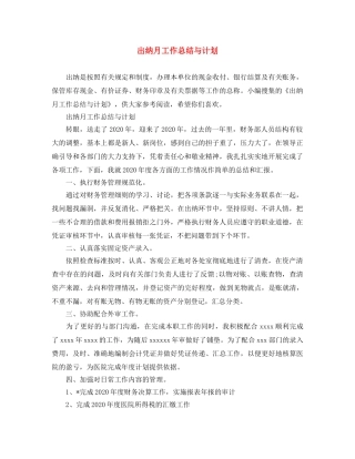 出纳月工作总结与计划 