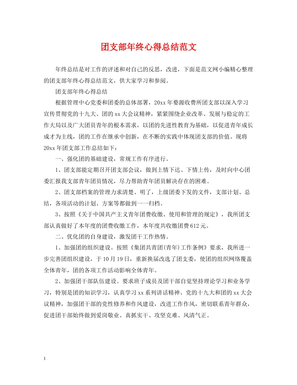 团支部年终心得总结范文_第1页